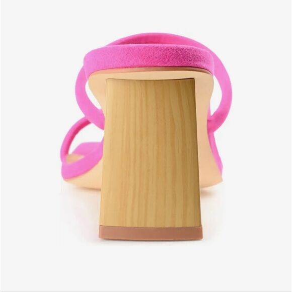 New Journee Collection Henrietta Pink high block wooden heel strappy size 8.5 - Picture 5 of 8
